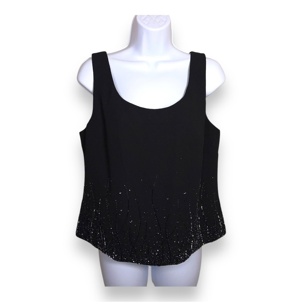 MEDIUM DAVIDS BRIDAL VINTAGE CROPPED BEADED BLACK SLEEVELESS BLOUSE TOP Y2k